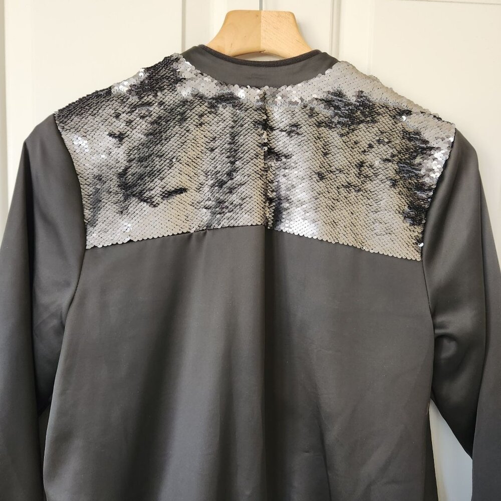 Democracy Sequin Embellished Satin Bomber Jacket Glam Disco Festival Party Cute - Picture 4 of 10